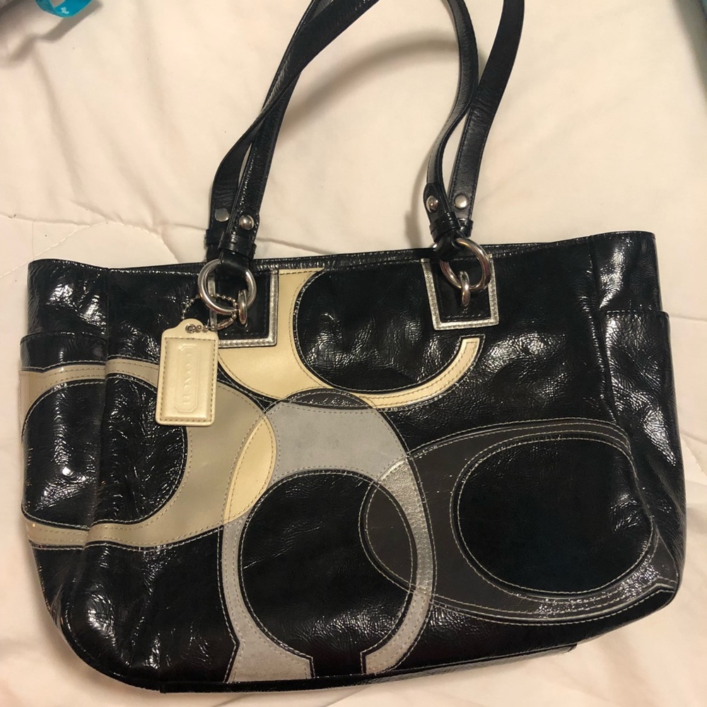 Coach Leather Inlaid C Tote Bag Purse Handbag